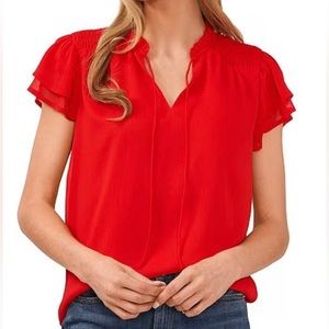 CeCe Brand Redish/Orange Blouse (Size 1X)